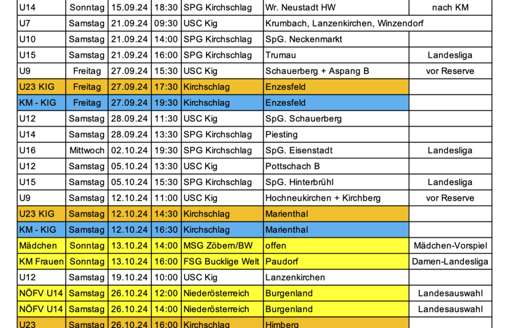 Heimtermine Herbst 2024